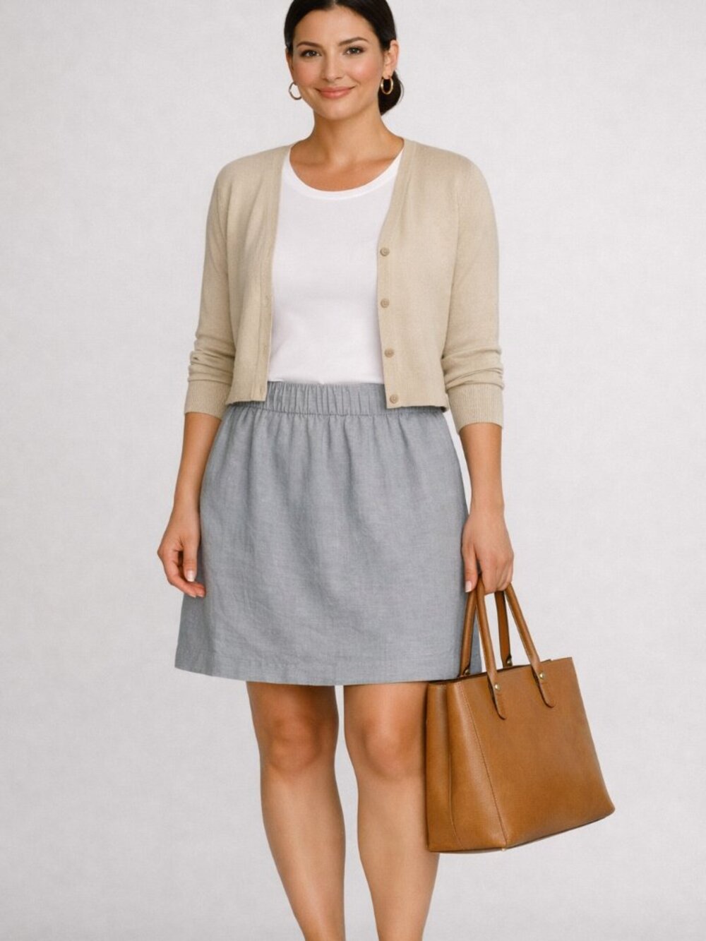 LOFT Khaki Gray Green A-Line Wide Lined Elastic-Waist Skirt with Zipper Back 14